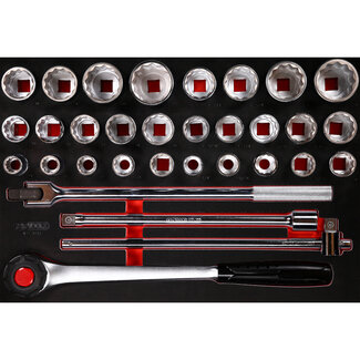 KS Tools 3/4" socket set in foam insert, 32 pcs - size M (568 x 398 mm)