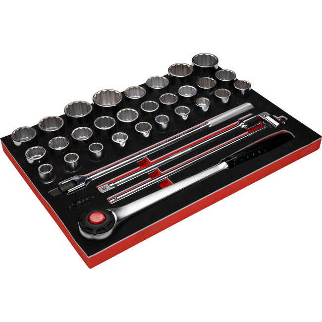 KS Tools 3/4" socket set in foam insert, 32 pcs - PERFORMANCEplus size M (568 x 398 mm) - 811.0032