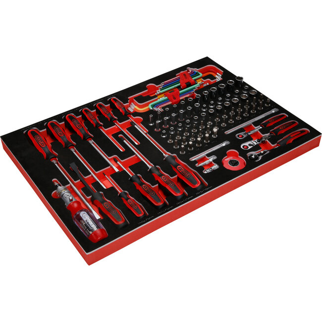 KS Tools 1/4" dopsleutel- en schroevendraaierset in schuiminlay, 105-delig - PERFORMANCEplus maat M (568 x 398 mm) - 811.0105