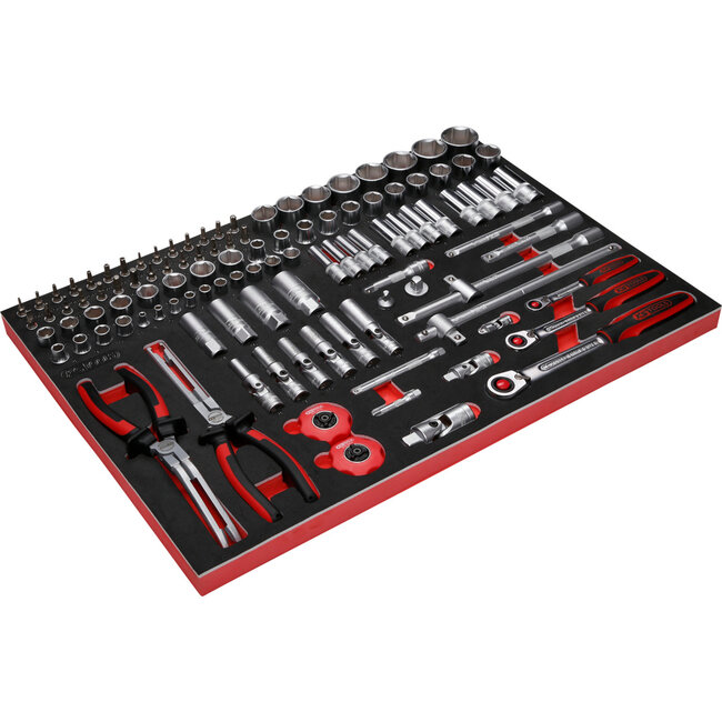 KS Tools 1/4" + 3/8" + 1/2" dopsleutelset in schuiminlay, 111-delig - PERFORMANCEplus maat M (568 x 398 mm) - 811.0111