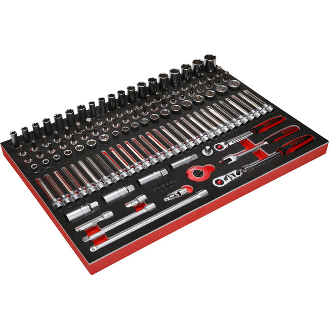 KS Tools 3/8" dopsleutelset in schuiminlay, 124-delig - PERFORMANCEplus maat M (568 x 398 mm) - 811.0124