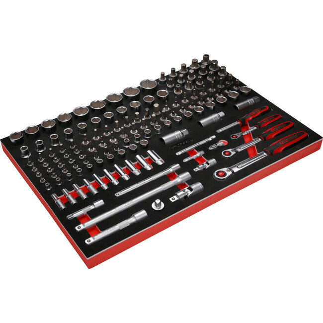 KS Tools 1/4" + 3/8" + 1/2" dopsleutelset in schuiminlay, 139-delig - PERFORMANCEplus maat M (568 x 398 mm) - 811.0139