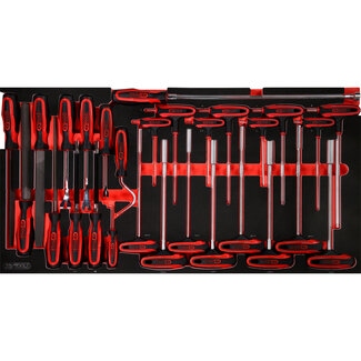 KS Tools T-handle hex key and file set in foam insert, 28 pcs - size L (755 x 398 mm)
