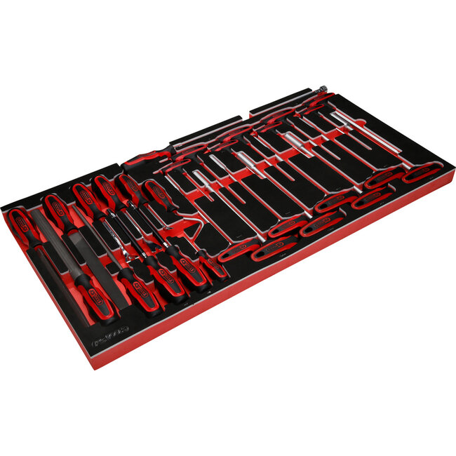 KS Tools T-handle hex key and file set in foam insert, 28 pcs - PERFORMANCEplus size L (755 x 398 mm) - 813.0028