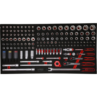 KS Tools 1/4" + 3/8" + 1/2" socket set in foam insert, 156 pcs - size L (755 x 398 mm)