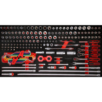 KS Tools 1/4" + 3/8" dopsleutelset in schuiminlay, 183-delig - maat L (755 x 398 mm)