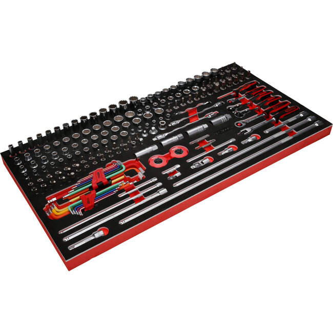 KS Tools 1/4" + 3/8" dopsleutelset in schuiminlay, 183-delig - PERFORMANCEplus maat L (755 x 398 mm) - 813.0183