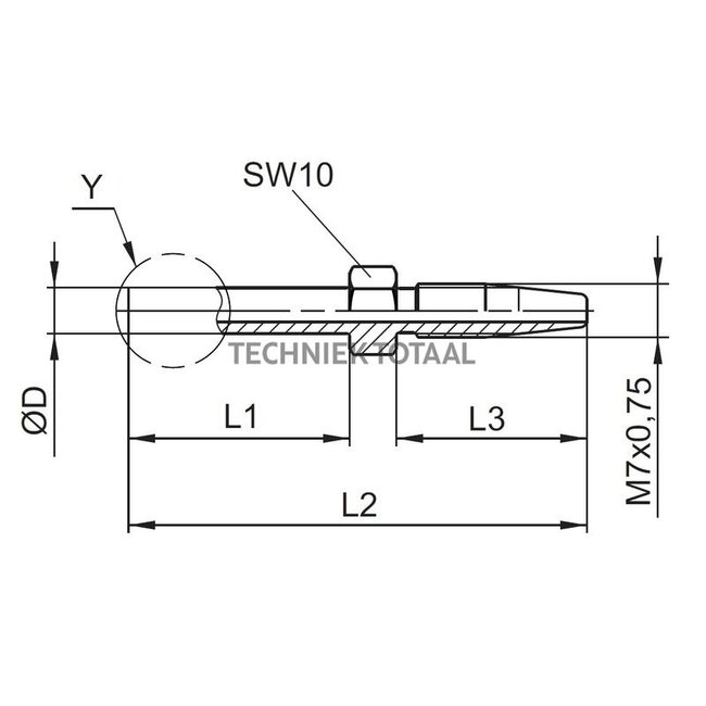 Groeneveld-Beka Pipe socket M7 x 0.75, pipe Ø 6 mm, L1 24 mm, type Y1 | 10100134