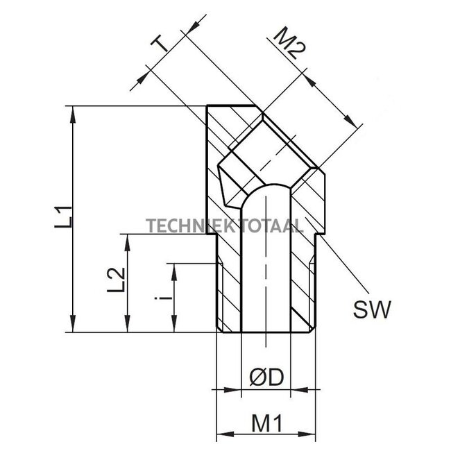Groeneveld-Beka Corner threaded fitting 45° galvanized M6k / M8 x 1, L1 23 mm | 10104781