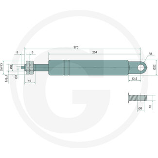 Stabilus Gas strut 100 N, 370 mm, stroke 100 mm, M8 x 1/eye