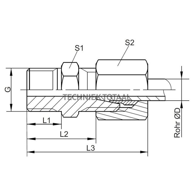 Straight screw-in fitting Ø 6 mm LL, R1/8" tapered, galvanized