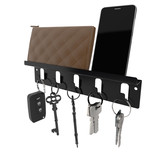 Schlüsselhaken-Metall 5er mit Ablage Schwarz (RAL9005)