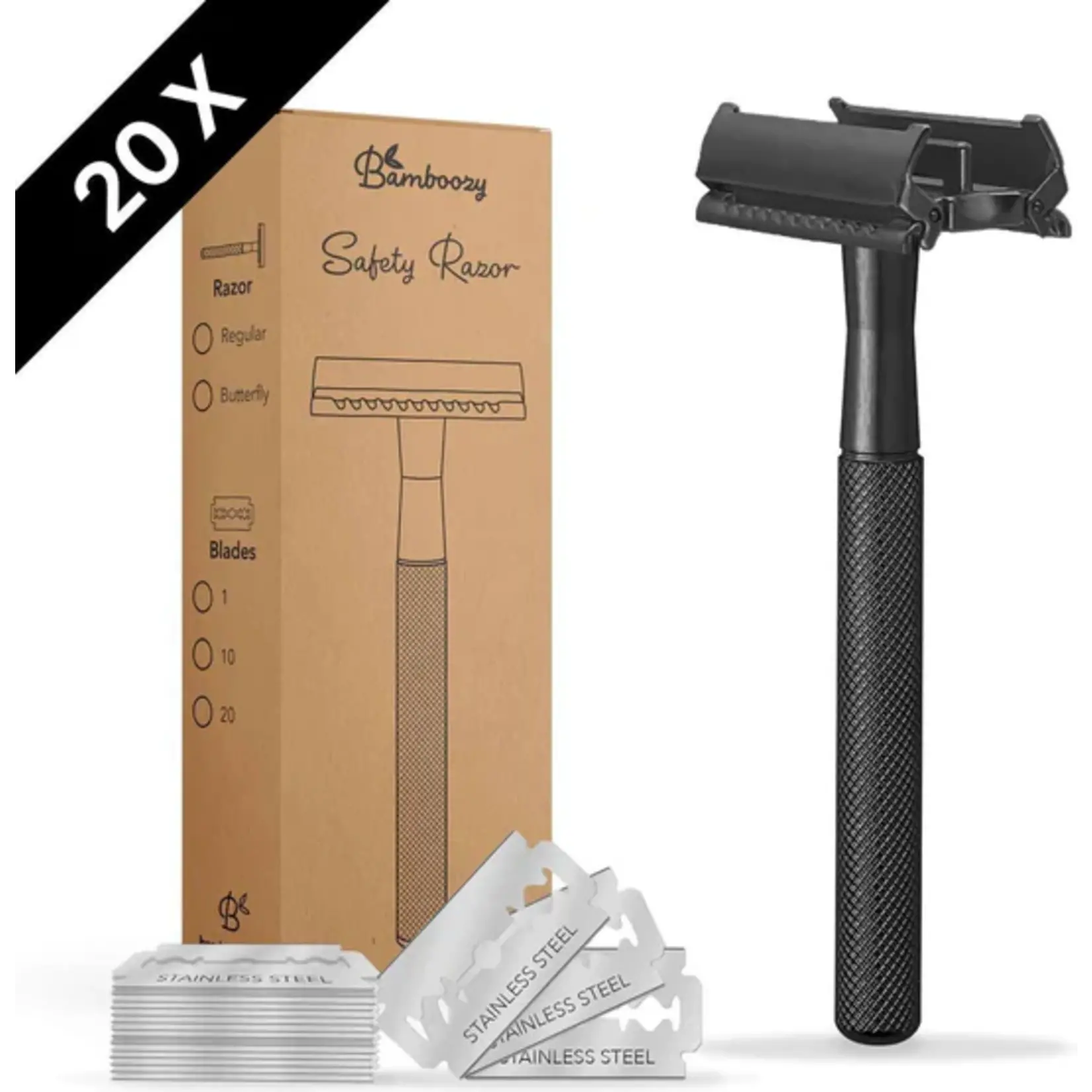 Bamboozy Bamboozy Safety Razor Butterfly +20platinum Blades - Black