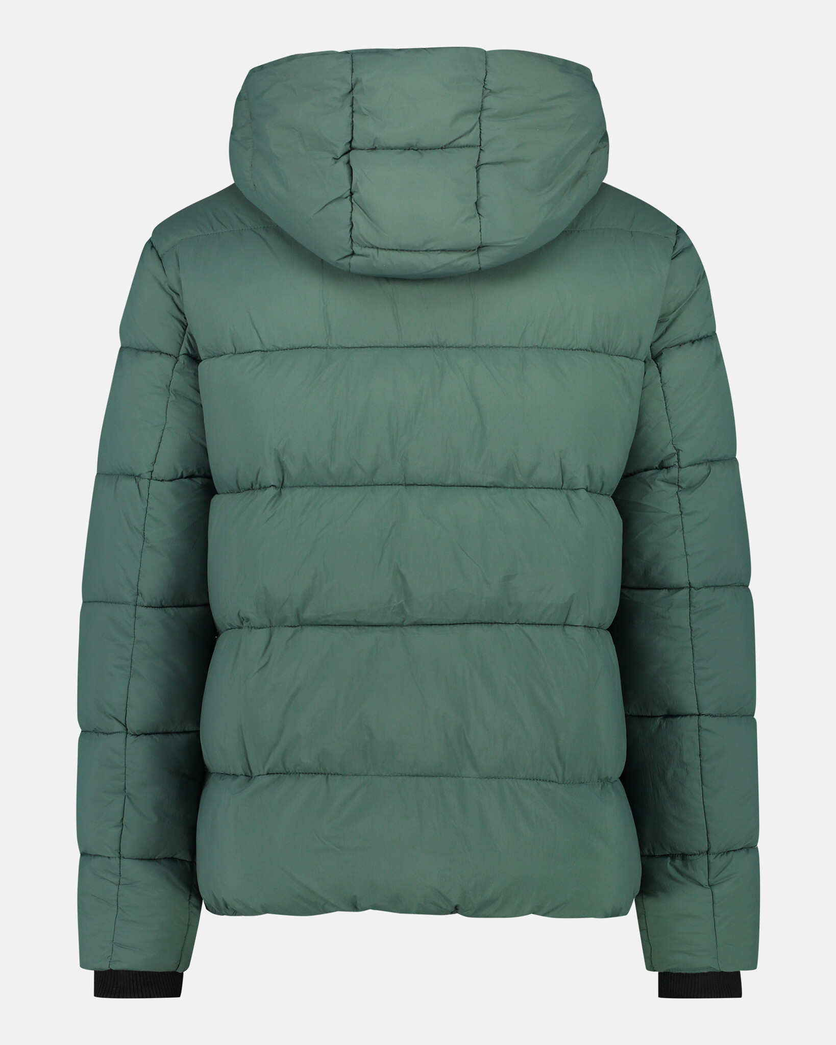 Water repellent puffer jacket with detachable hood made from 100% recycled fabric and REPREVE®  filling