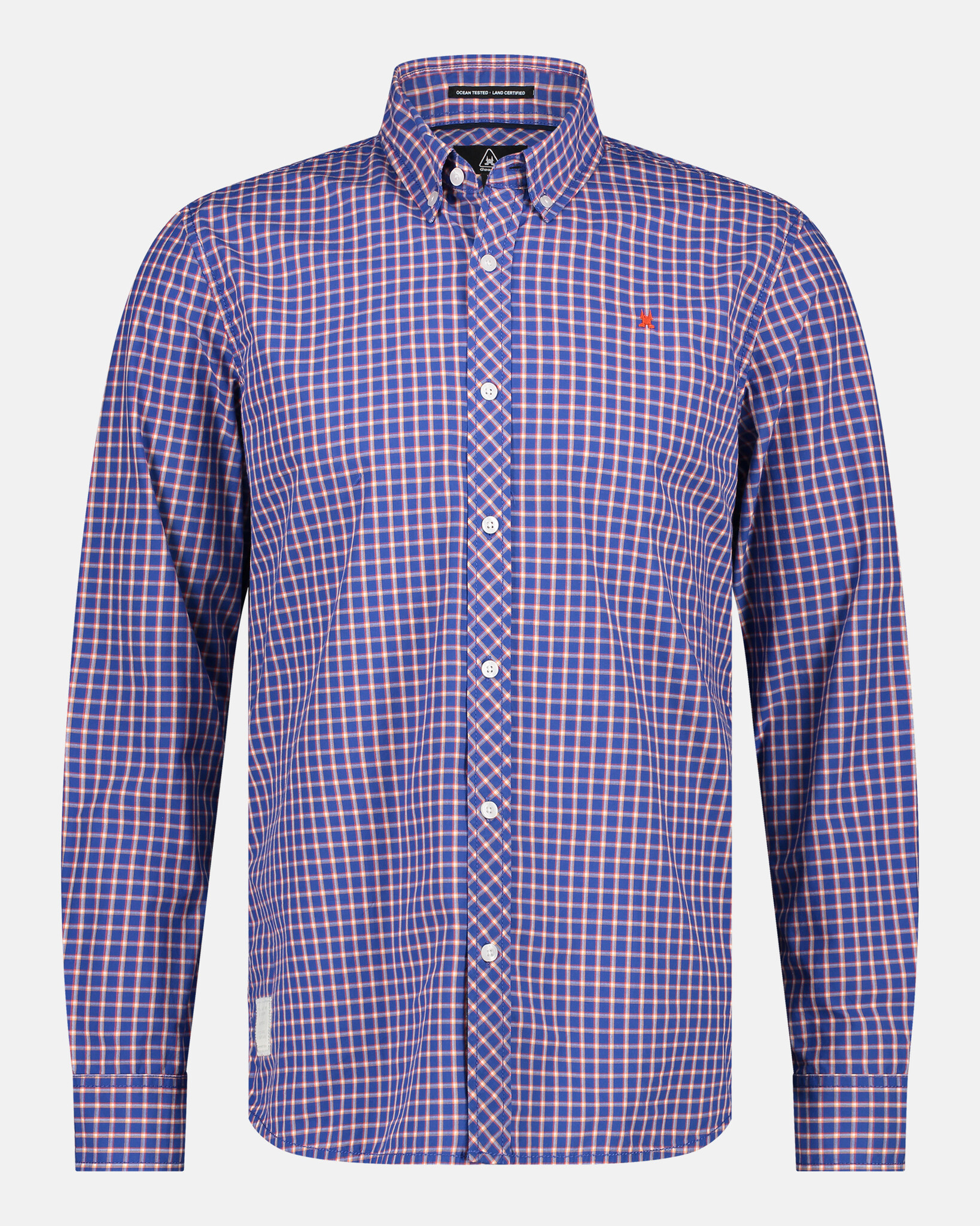 Chemise à carreaux coupe classique en coton avec col boutonné et logo sur la poitrine
