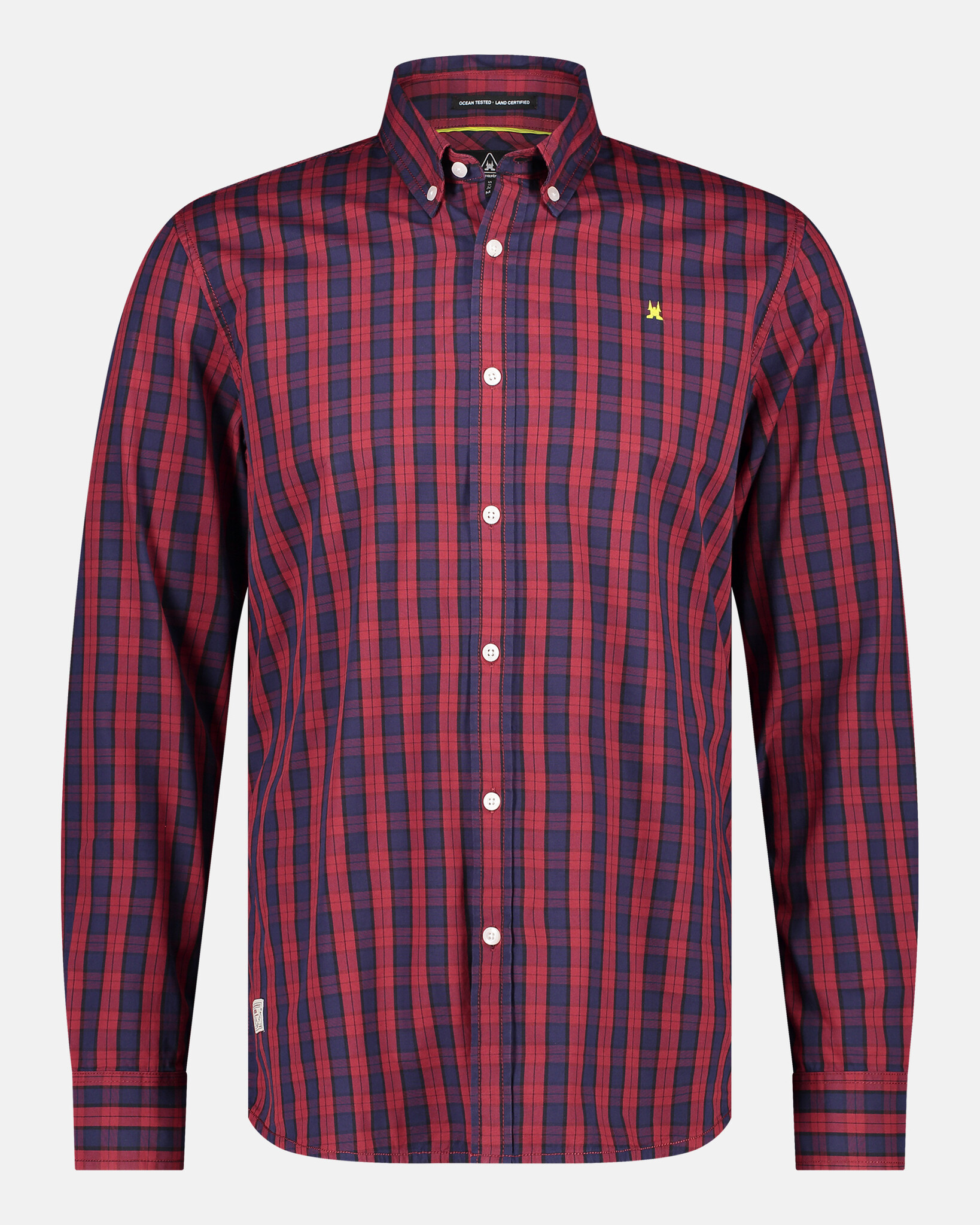 Regular fit 100% cotton, yarn dyed check shirt with button-down collar and contrast embroidered trademark logo on chest