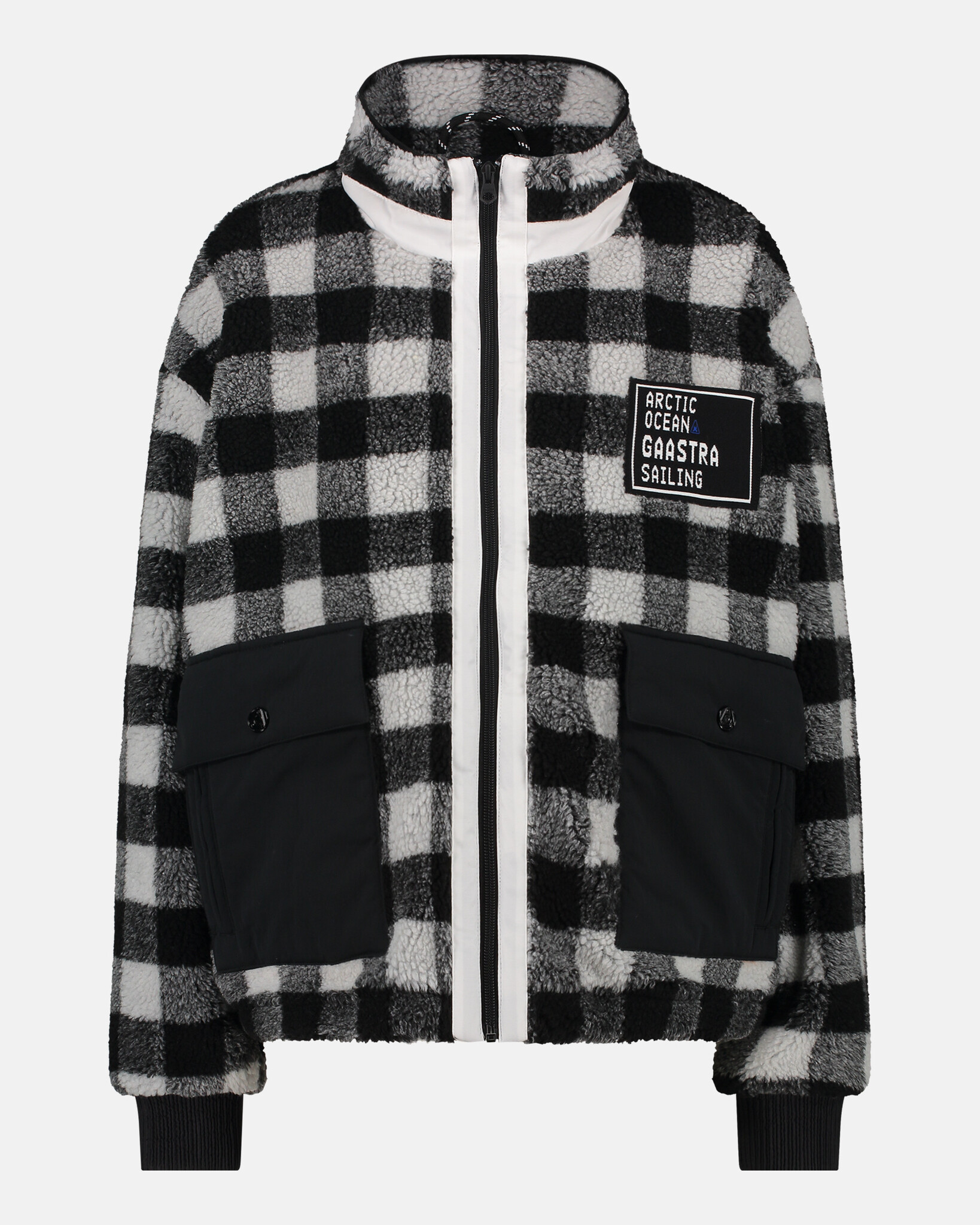 Oversized teddy fleece check jacket with windbreaker and nylon canvas detail