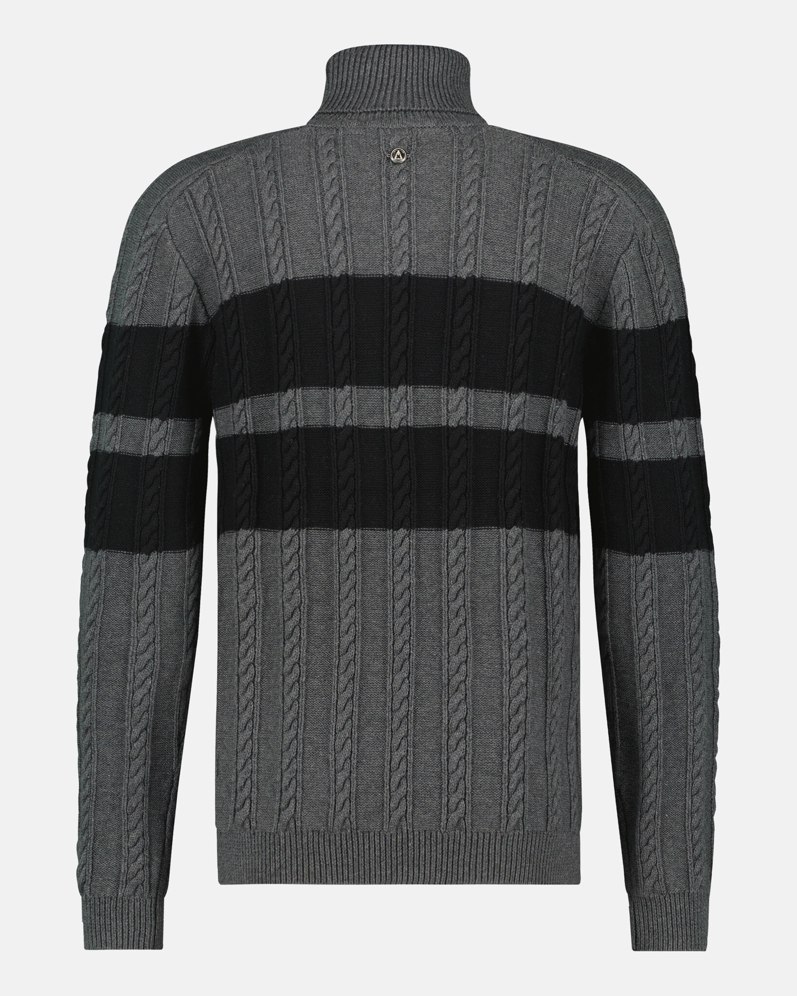 Merino wool blend, Roll neck cable-knit striped pullover