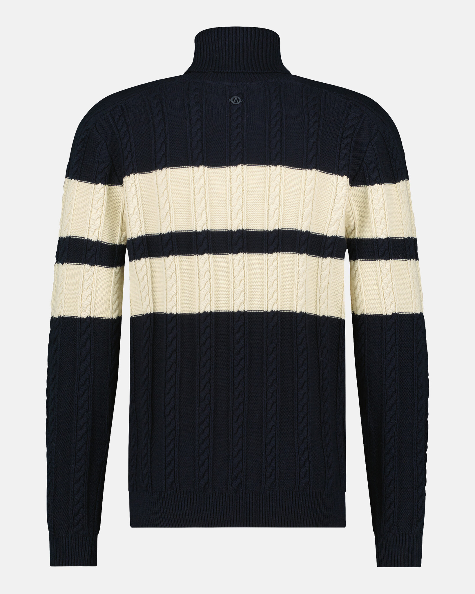 Merino wool blend, Roll neck cable-knit striped pullover