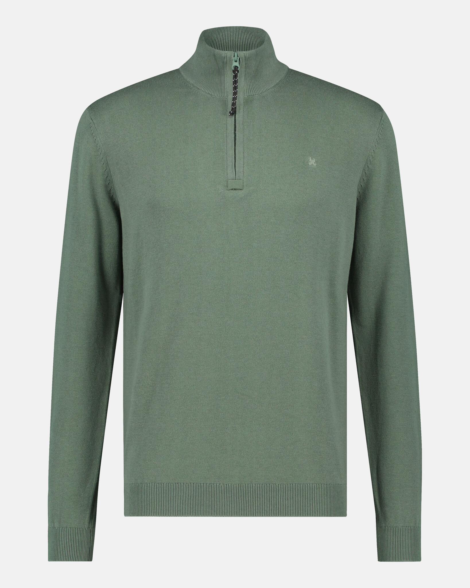 Half zip fine cotton blend pullover with tonal trademark tower logo on chest