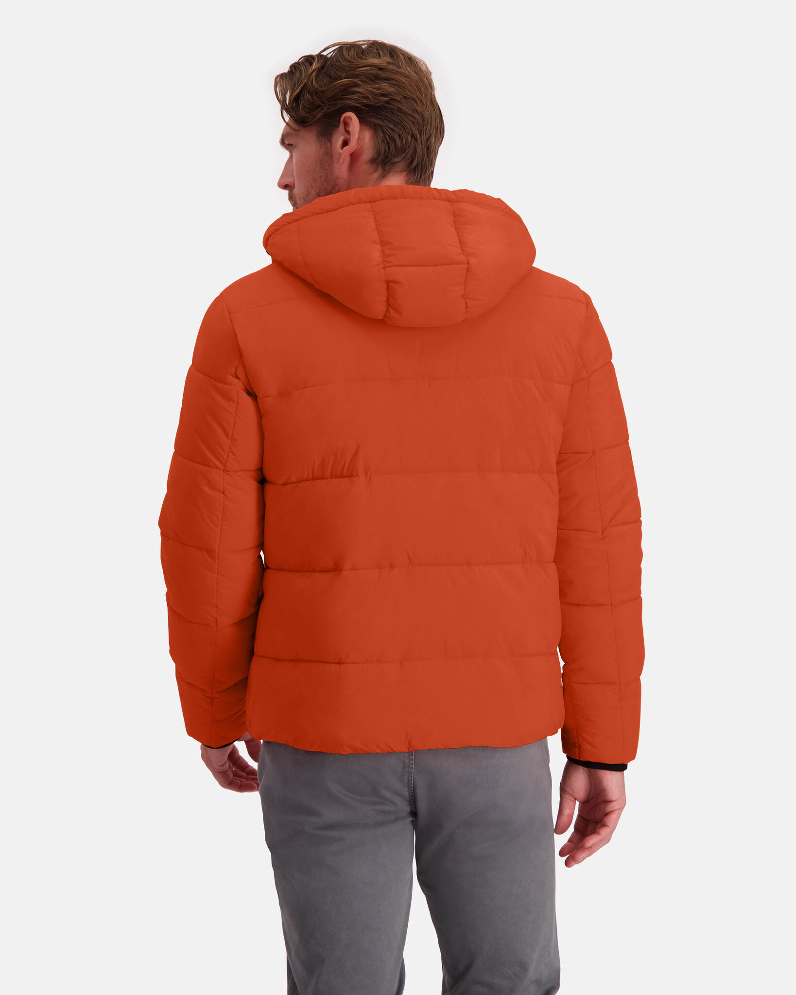 Water repellent puffer jacket with detachable hood made from 100% recycled fabric and REPREVE®  filling