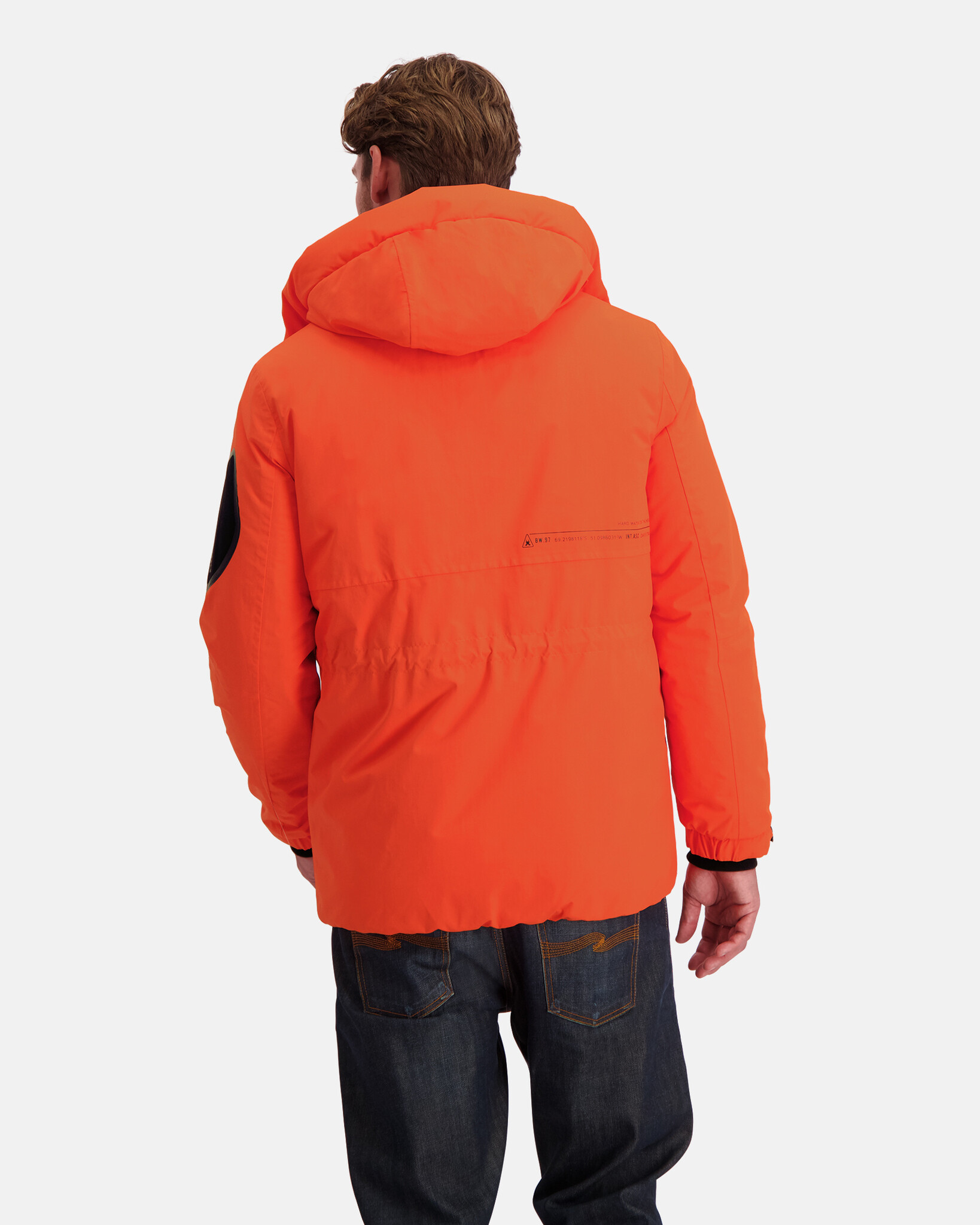 Waterproof parka jacket with fixed hood, technical 2-layer fabric with REPREVE® padding