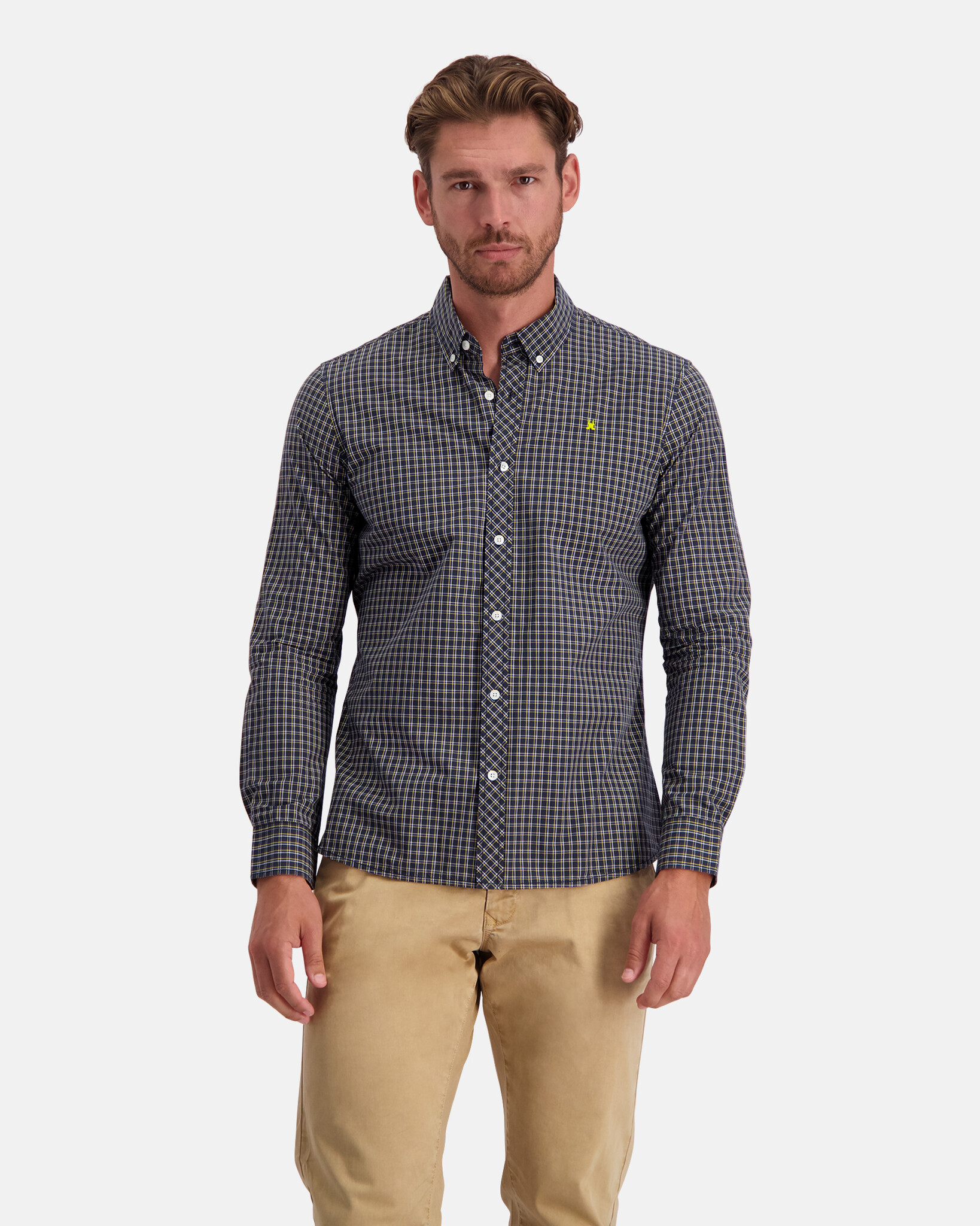 Regular fit geruit overhemd van katoen met button-down kraag en logo op de borst