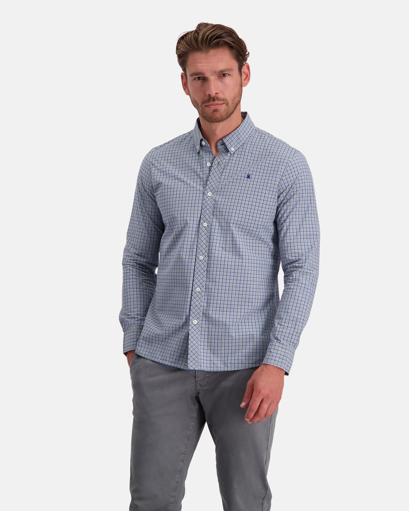 Regular fit 100% cotton yarn dyed check shirt with button-down collar