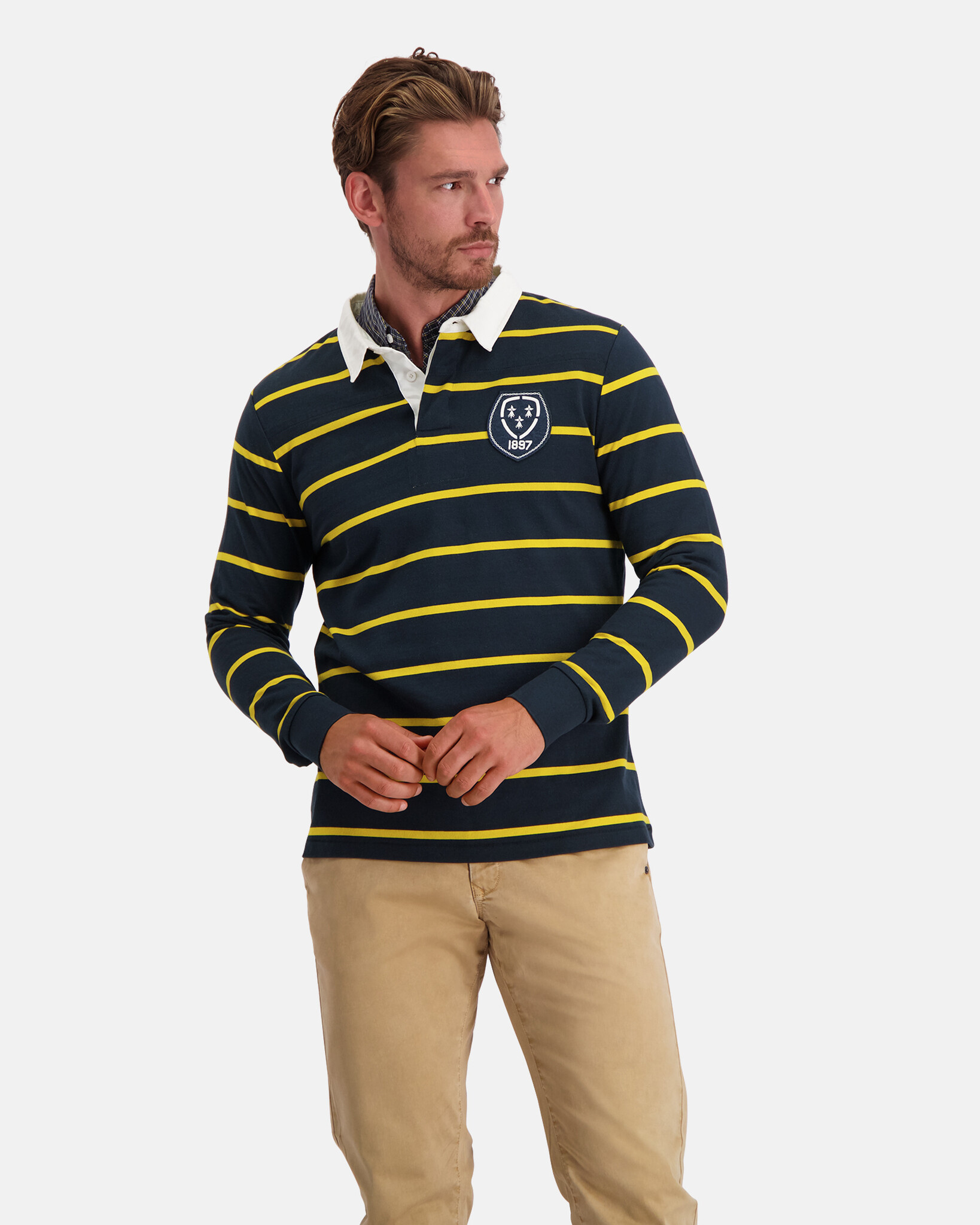 Iconic striped heavy jersey Rugby Polo with authentic badge