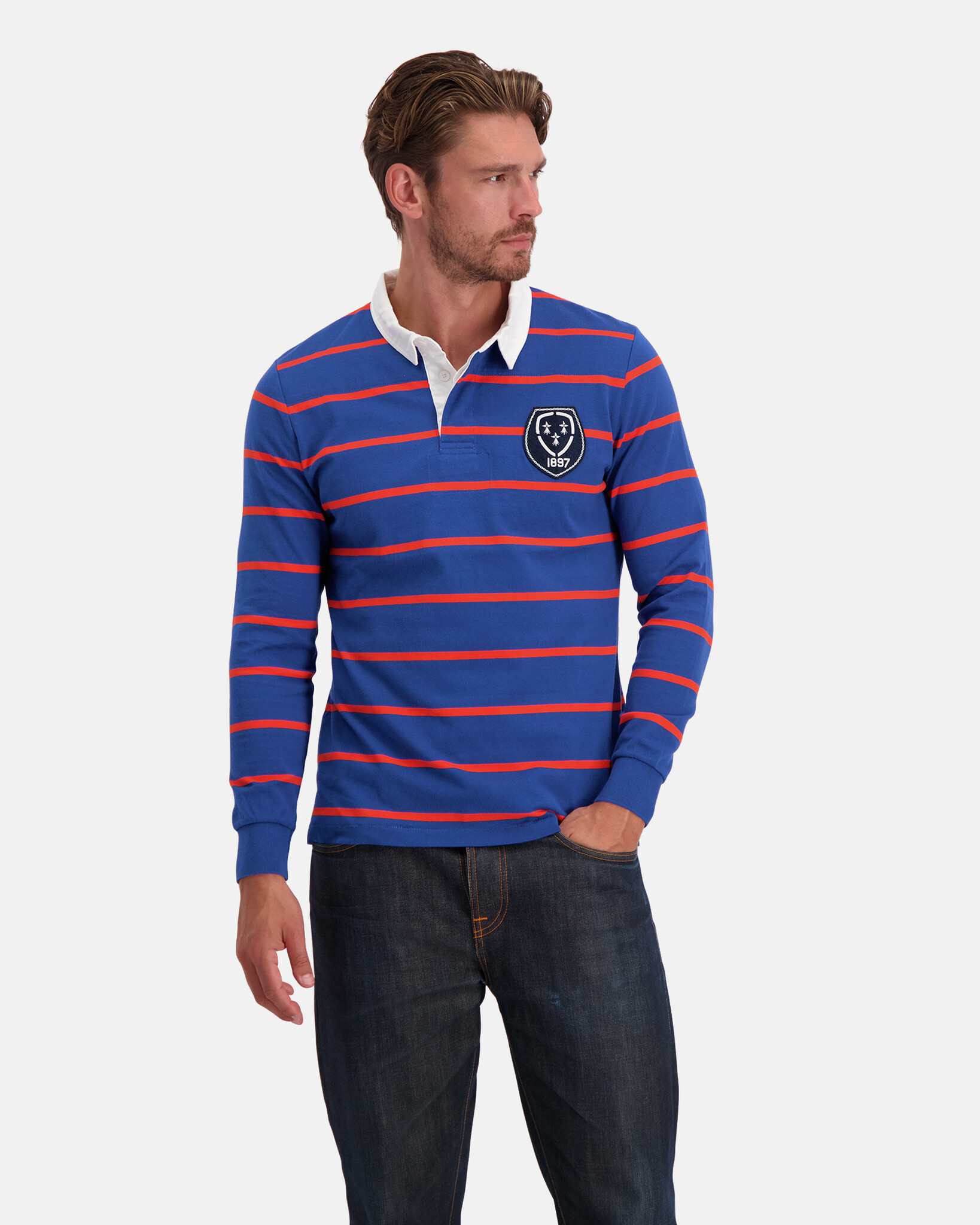 Iconic striped heavy jersey Rugby Polo with authentic badge