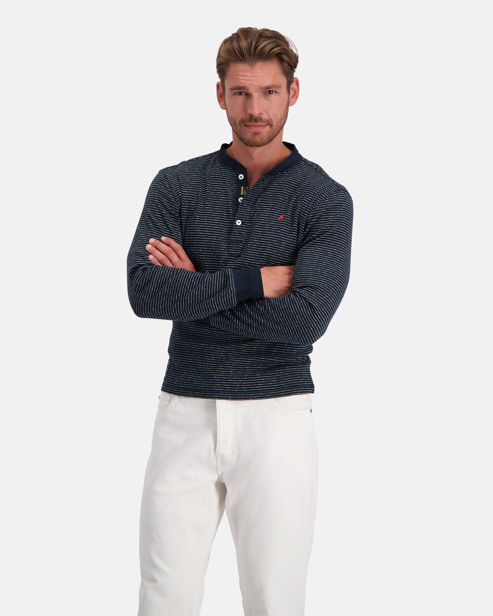 Gestreiftes slub yarn Henley shirt