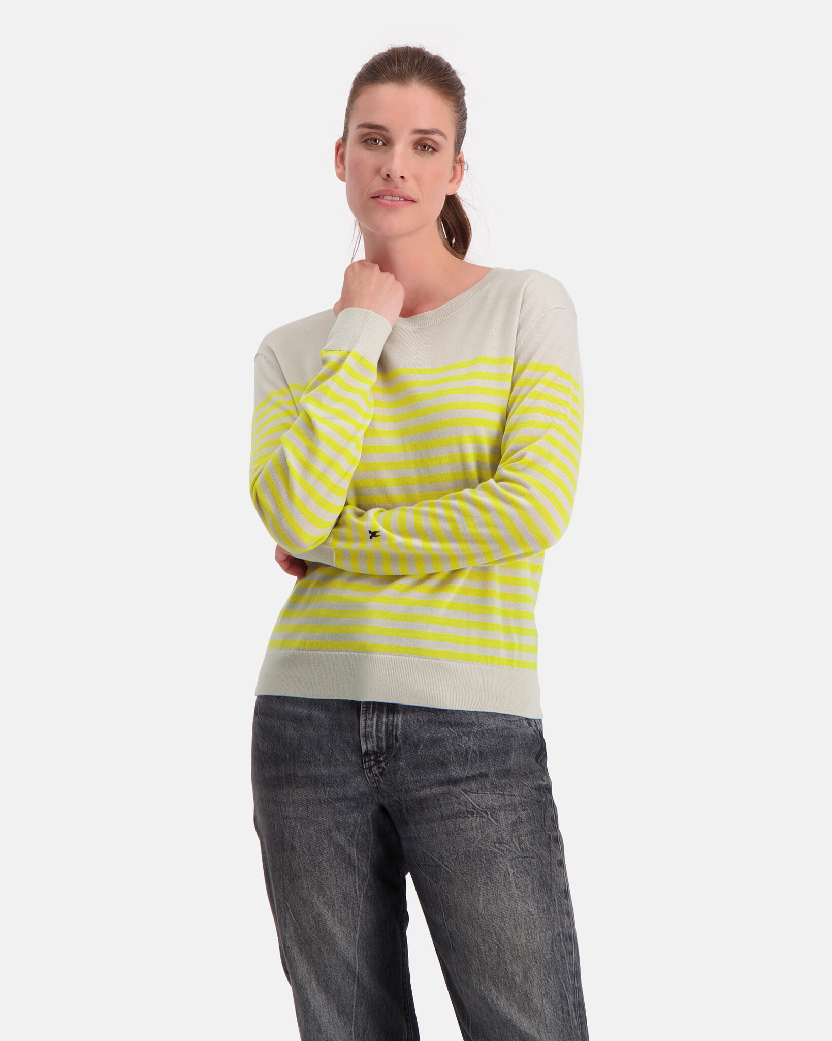 100% Merino wool, lighweight stripped round neck pullover