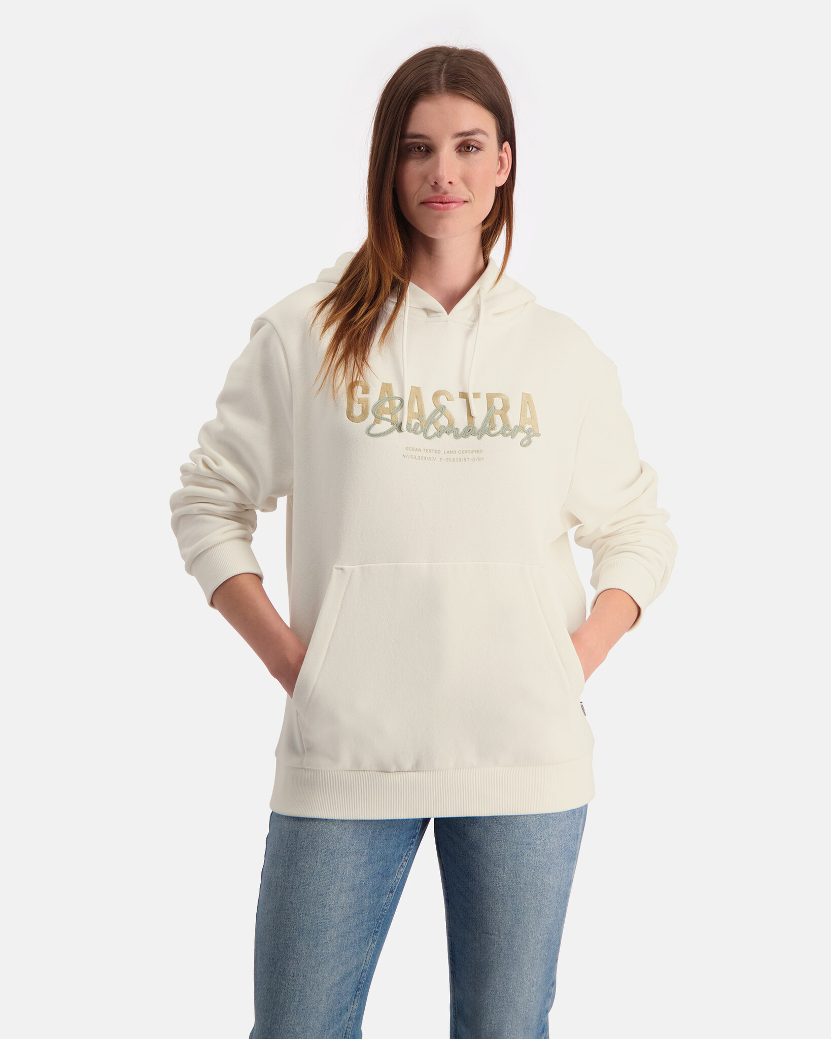 Hooded sweater with embroidered Gaastra logo and Sailmaker patch work