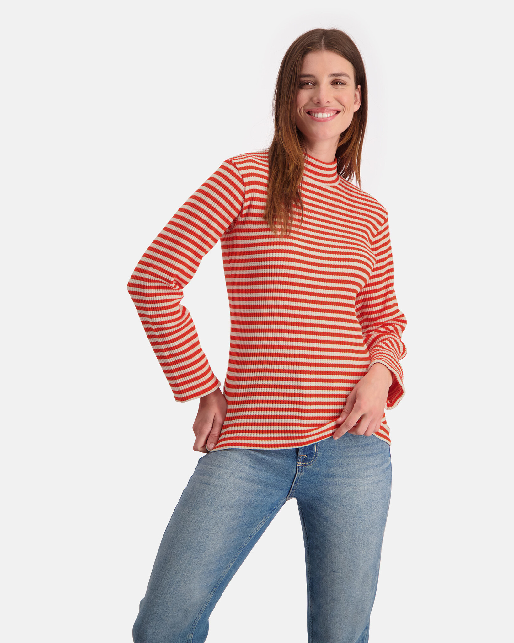 Slim fit turtle neck long sleeve made from yarn dyed stripped waffle fabric