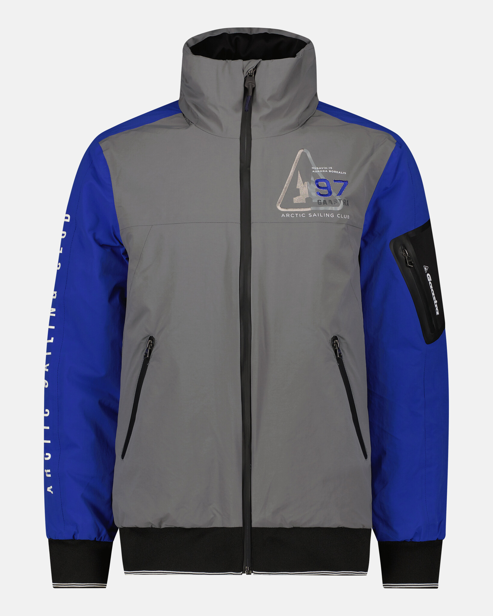 Waterproof colorblock Crew jacket developed with a technical 2-layer fabric with REPREVE® padding