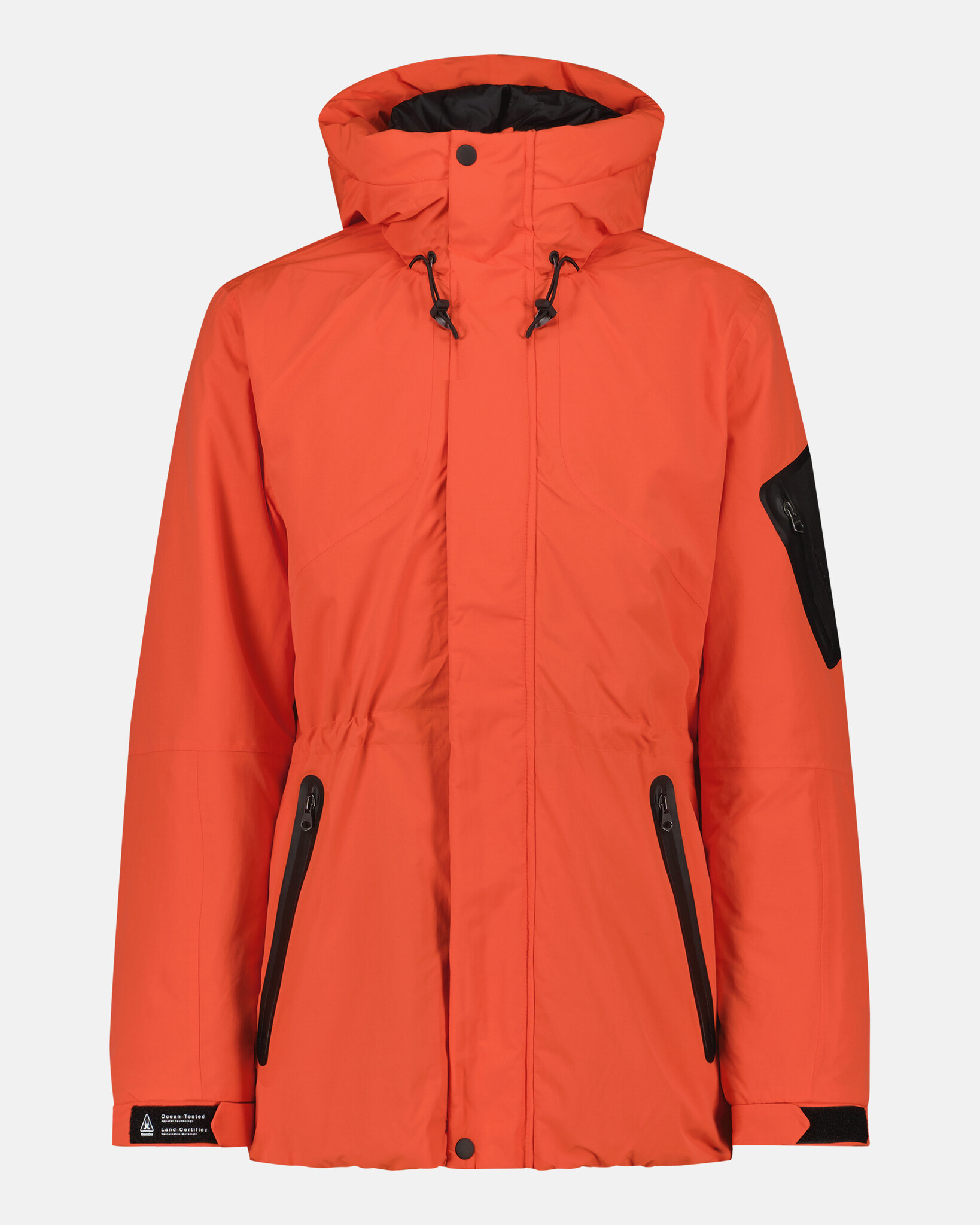 Waterproof parka jacket with fixed hood, technical 2-layer fabric with REPREVE® padding