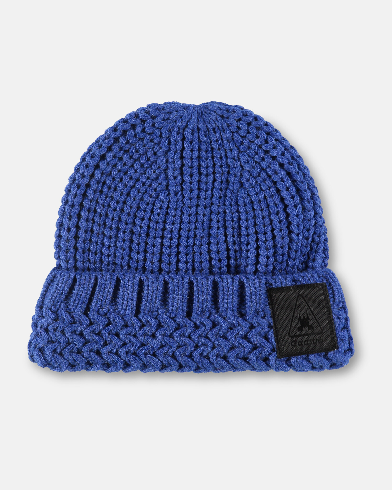 Heavy knitted beanie made from sustainable Polylana® fiber mix with trademark logo