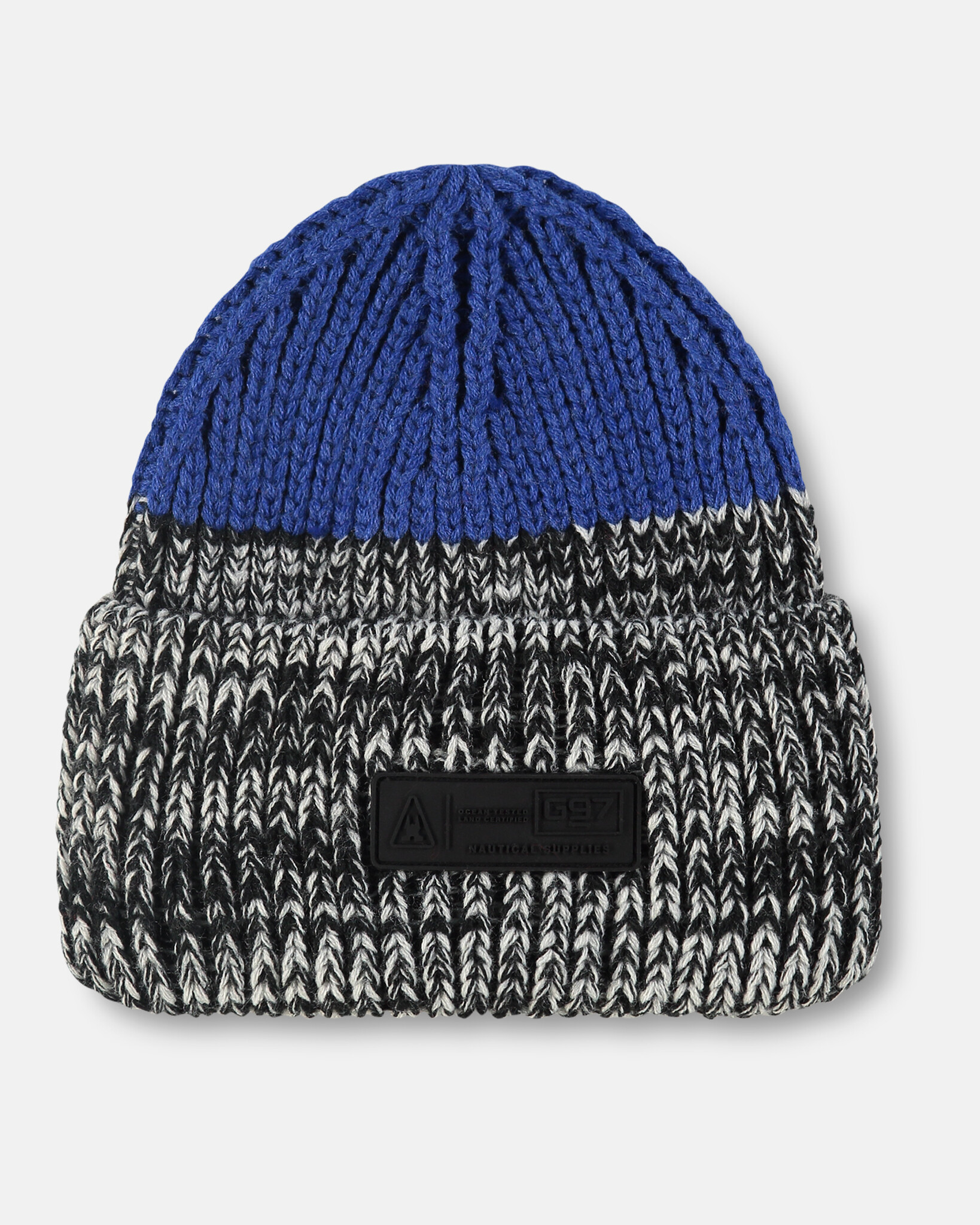 Zwaar gebreide 2-tone beanie gemaakt van duurzame Polylana® vezelmix en logo