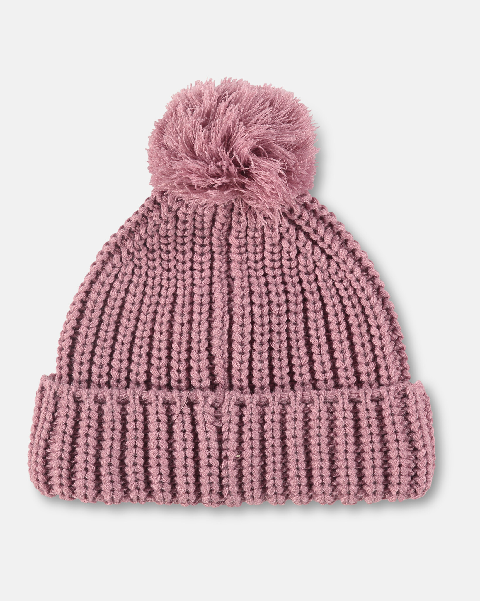 Heavy knitted pom pom beanie made from sustainable Polylana® fiber mix with trademark logo