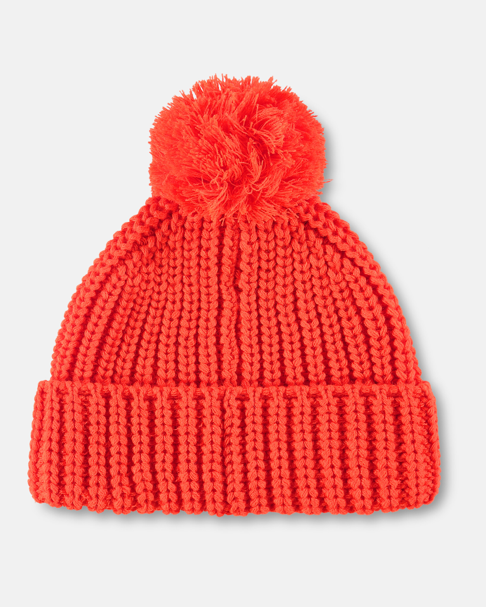 Heavy knitted pom pom beanie made from sustainable Polylana® fiber mix with trademark logo