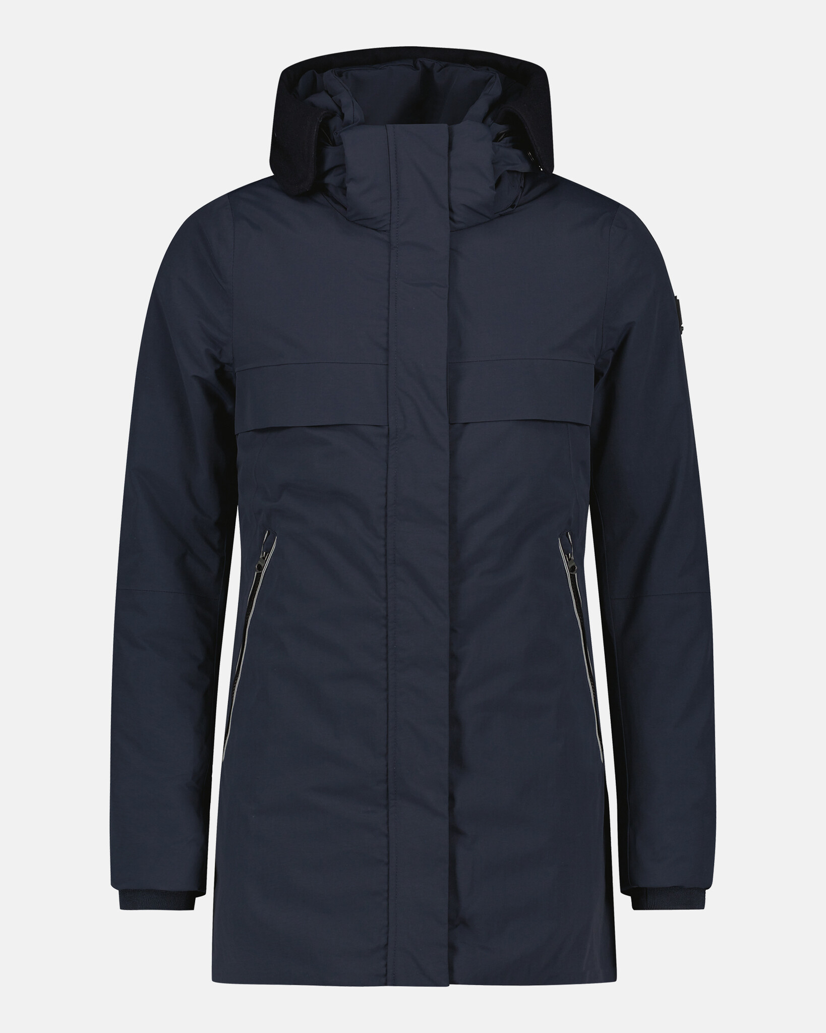 Waterproof Parka developed with a technical 2-layer fabric, detachable hood and REPREVE® padding