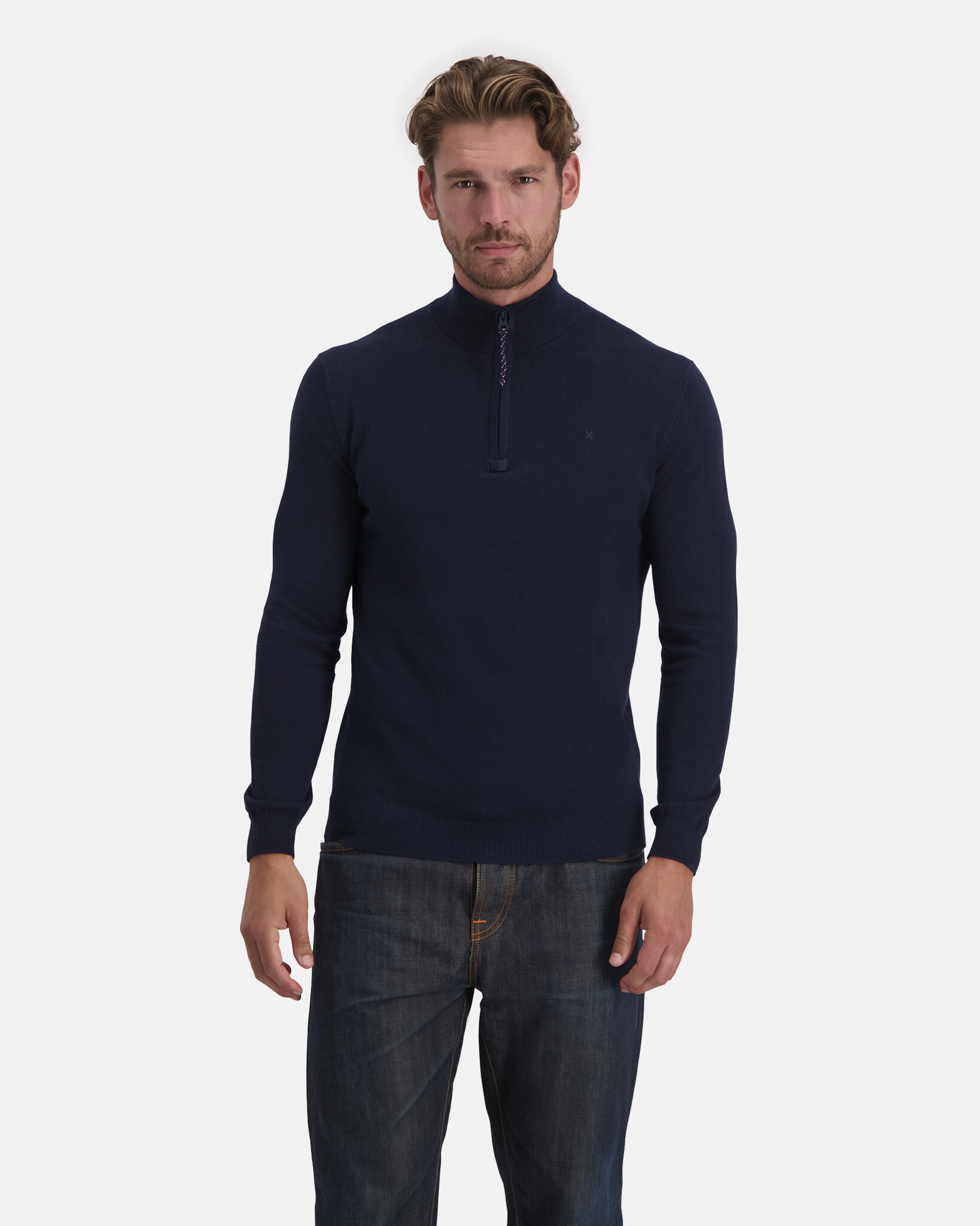 Half zip pullover van luxe zijde-katoenmix met trademark logo borduur