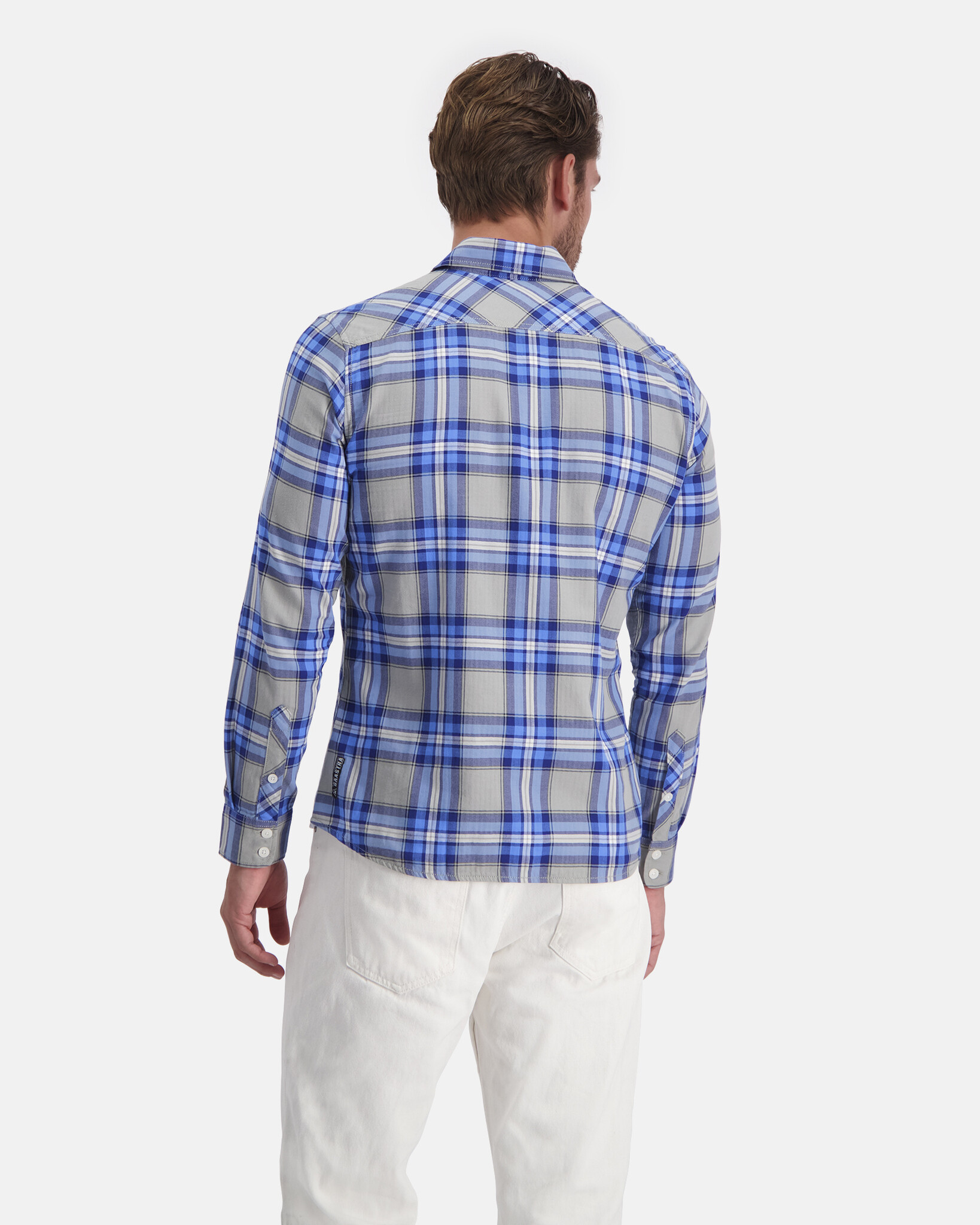 Mens Regular fit 100% cotton herringbone, yarn dyed check shirt with two chest pockets and bias cut yoke