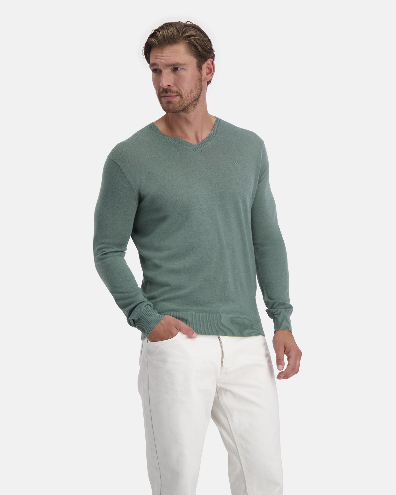 Mens fine knit 100% Merino Wool Anti-static V-neck pullover