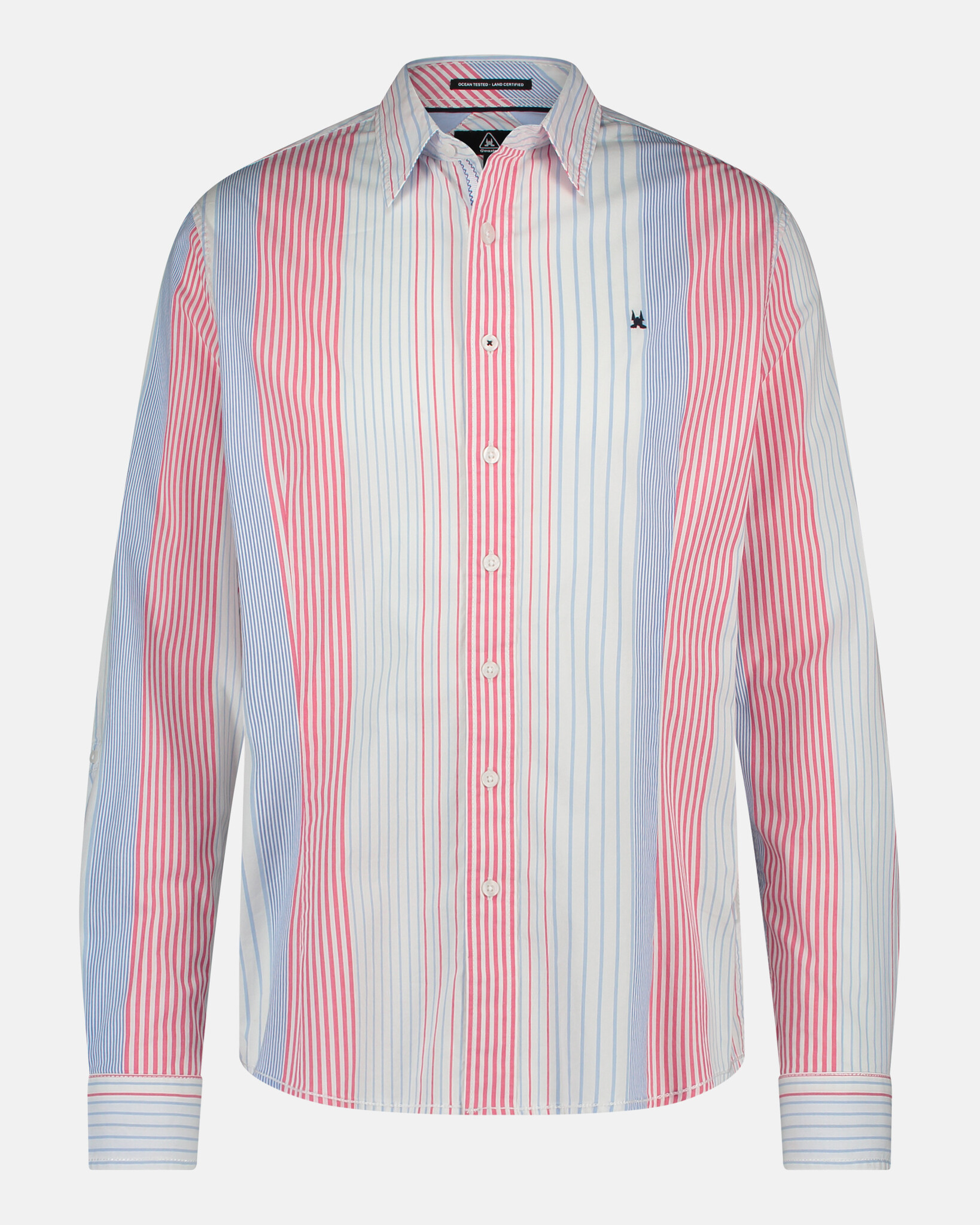 Nino Casual Striped Cotton Shirt with Polo Collar and Embroidered Chest Detail