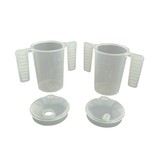Drinkbeker met platte handgrepen en twee tuitdeksels