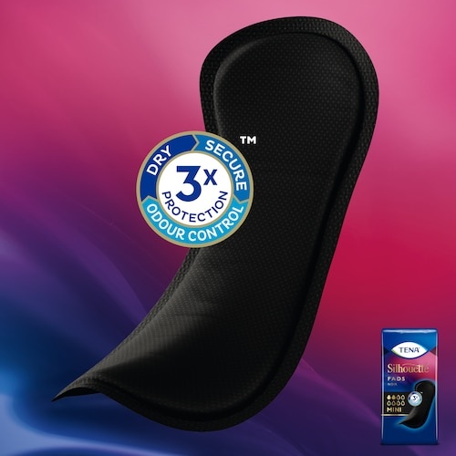 TENA Silhouette Noir Mini Pads | zwart incontinentieverband - 18 stuks