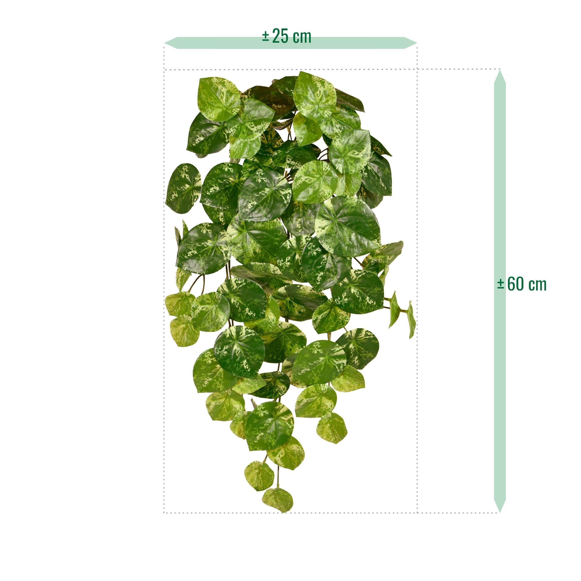 Pilea Peperomioides kunst hangplant 60cm bont
