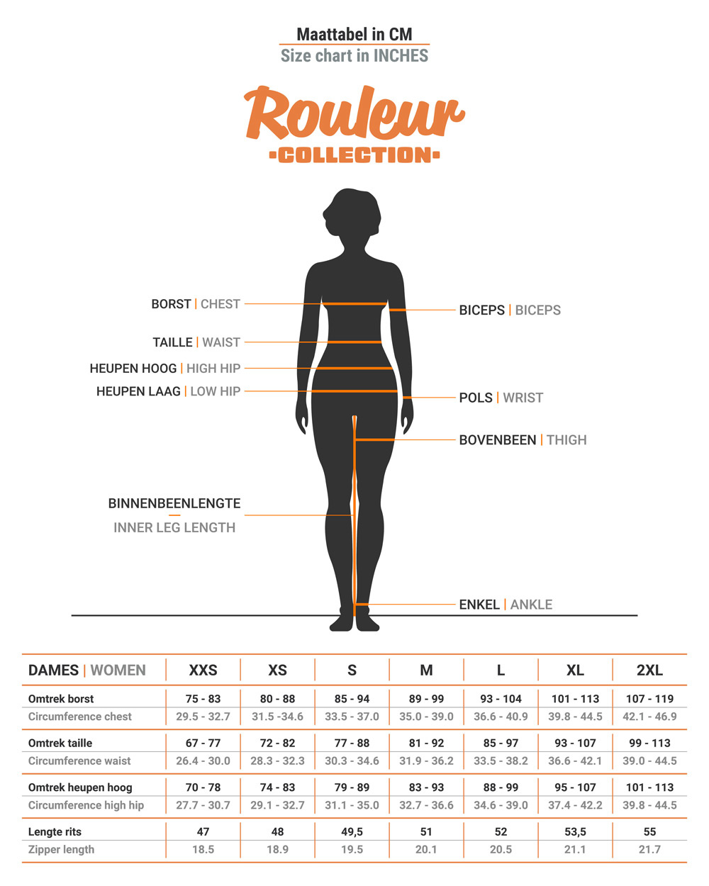 Size table BRAVOURE Rouleur jersey short sleeve women