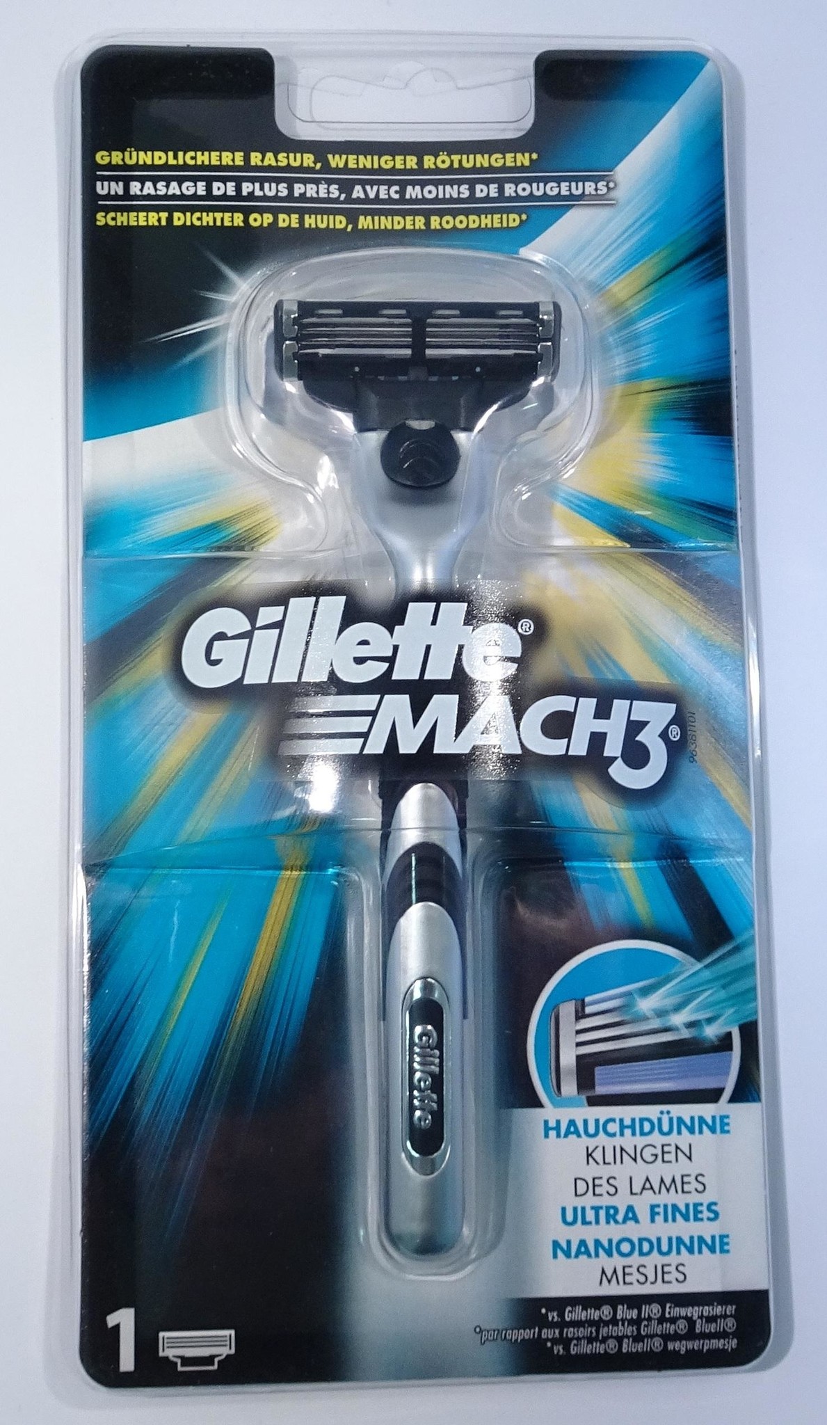 binnenplaats voorraad Gespierd Gillette Mach3 Scheerapparaat + 1 Scheermesje - Voordeligscheren